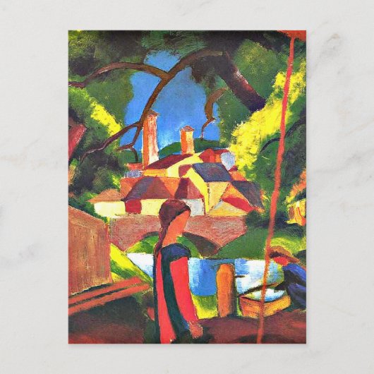Carte Postale Août Macke peinture, Enfants à la Fontaine (Devant)