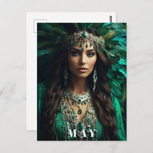 Carte Postale *~ AP53 MAI Déesse ANNIVERSAIRE Emerald Boho (Devant / Derrière)