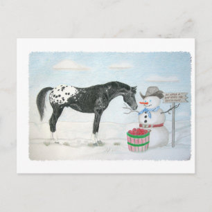 Carte Postale Appaloosa cheval avec bonhomme de neige, rectangul