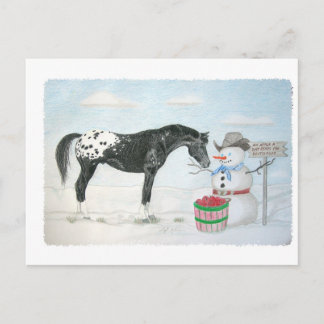 Carte Postale Appaloosa cheval avec bonhomme de neige, rectangul