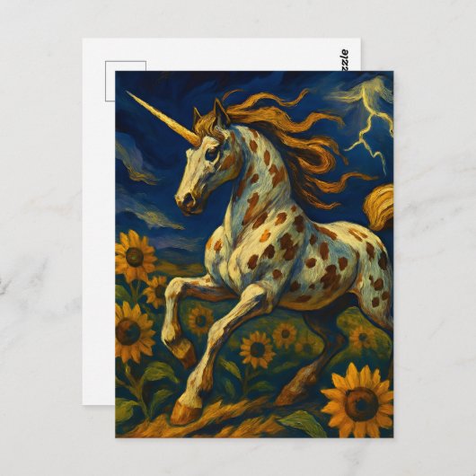 Carte Postale Appaloosa Unicorne dans une tempête (Devant / Derrière)