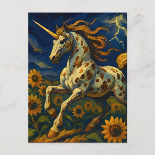 Carte Postale Appaloosa Unicorne dans une tempête (Devant)