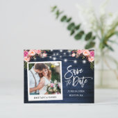 Carte Postale Appareil Photo Instantané Bleu Bois Fleurs Roses E (Debout devant)