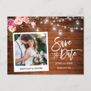 Carte Postale Appareil Photo Instantané Pots en Bois Rose Floral