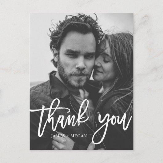 Carte Postale Appel de script amusant Photo de mariage Merci I (Devant)