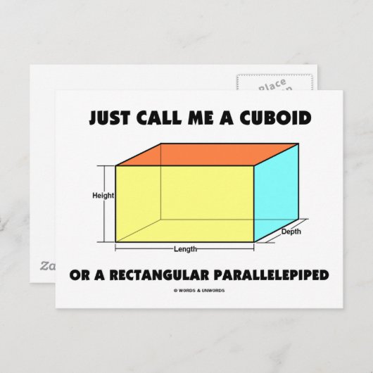 Carte Postale Appelez-Moi Simplement Cuboïde Ou Parallélépipède  (Devant / Derrière)