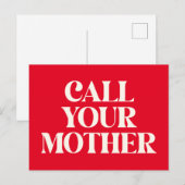 Carte Postale Appelez Votre Mère Drôle Maman Citer Amour Rouge (Devant / Derrière)
