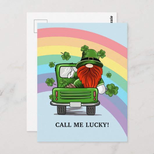 Carte Postale Appelle-moi Lucky Irish Gnome (Devant / Derrière)