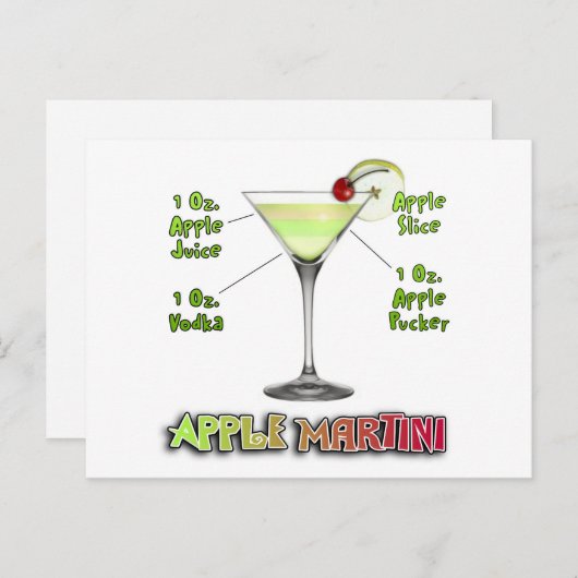 Carte Postale Appletini aka Apple Martini Cocktail Recette Art (Devant / Derrière)