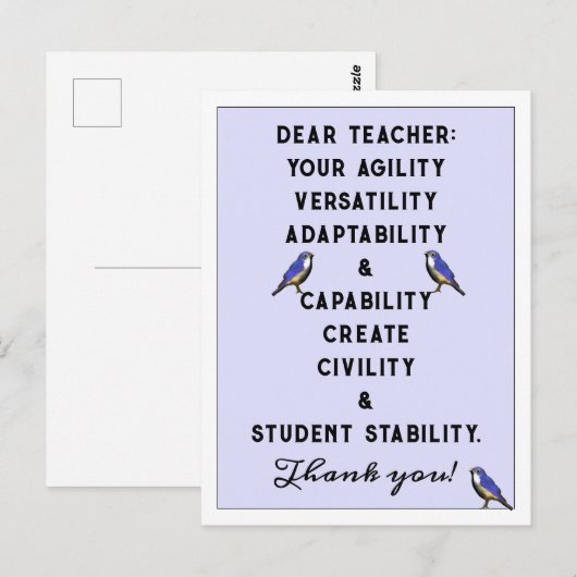 Carte Postale Appréciation de l'enseignant (Devant / Derrière)
