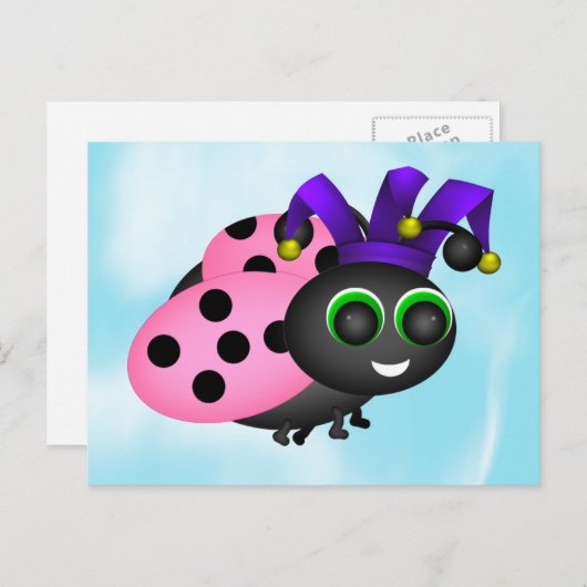 Carte Postale April Fools Day Ladybug Jester (Devant / Derrière)