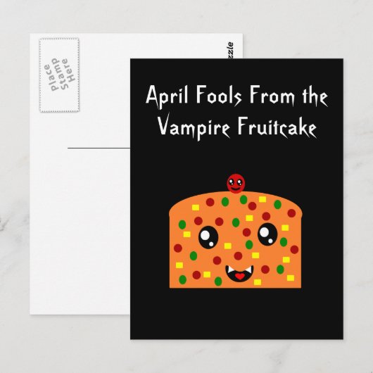 Carte Postale April Fools du gâteau de fruit Vampire (Devant / Derrière)