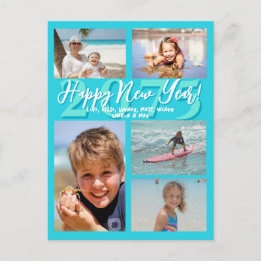 Carte postale Aqua Blue Happy New Year Five
