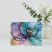 Carte Postale Aqua Blue Purple Gold Floral (Debout devant)