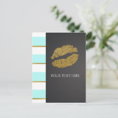 Carte Postale Aqua Blue & White Faux Gold Shimmer Lips (Debout devant)