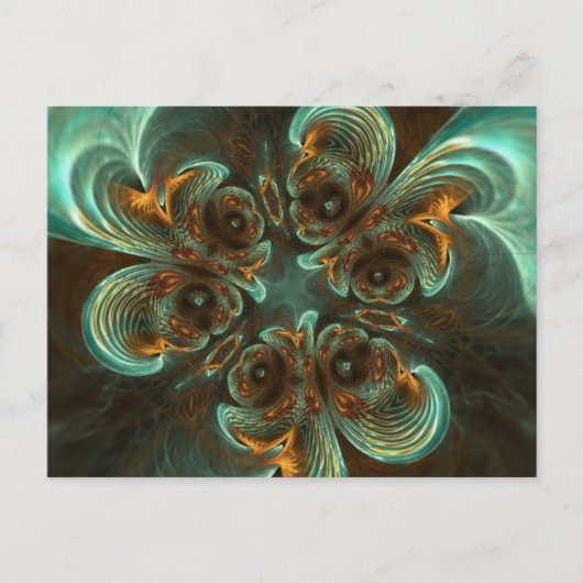 Carte Postale Aqua Green & Gold & Spiral Fractal Art (Devant)