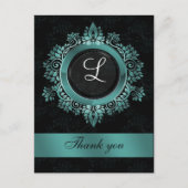 Carte Postale aqua monogramme mariage merci (Devant)