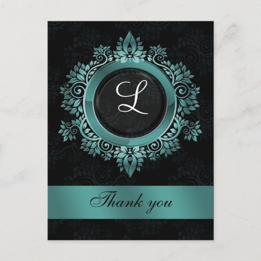 Carte Postale aqua monogramme mariage merci (Devant)