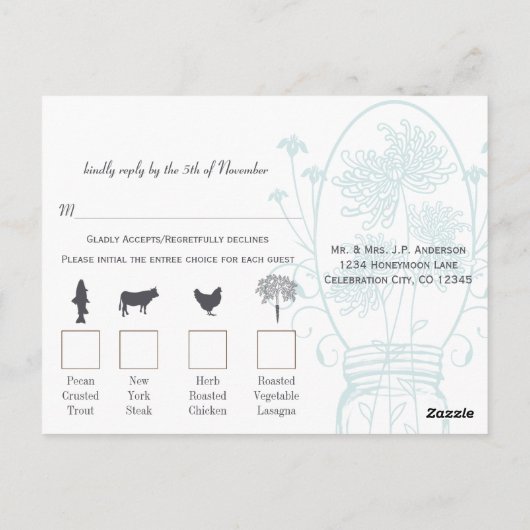 Carte Postale Aqua Powder Blue Mason Jar Chalkboard Mariage (Dos)