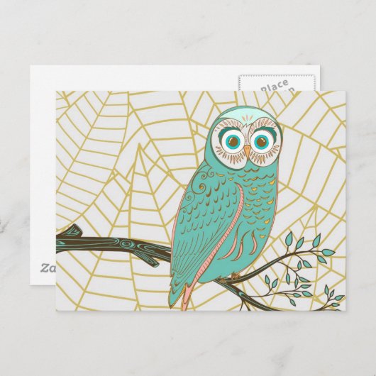 Carte Postale Aqua Retro Owl Design (Devant / Derrière)