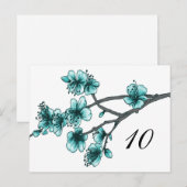Carte Postale Aqua Simple Cherry Blossoms Numéro de tableau (Devant / Derrière)