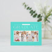 Carte Postale Aqua Simple Typographie Photo Collage Graduation (Debout devant)