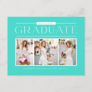 Carte Postale Aqua Simple Typographie Photo Collage Graduation