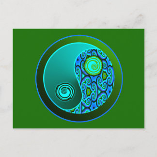 Carte Postale Aqua Swirls Yin Yang
