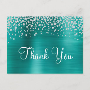 Carte Postale Aqua Turquoise Ombré Feuille Diamant Confettis Mer