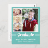 Carte Postale Aqua Vert-Bleu Vert Multi-Photo Graduation (Devant / Derrière)