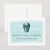 Carte postale Aqua Watercolor Skull Halloween (Devant / Derrière)
