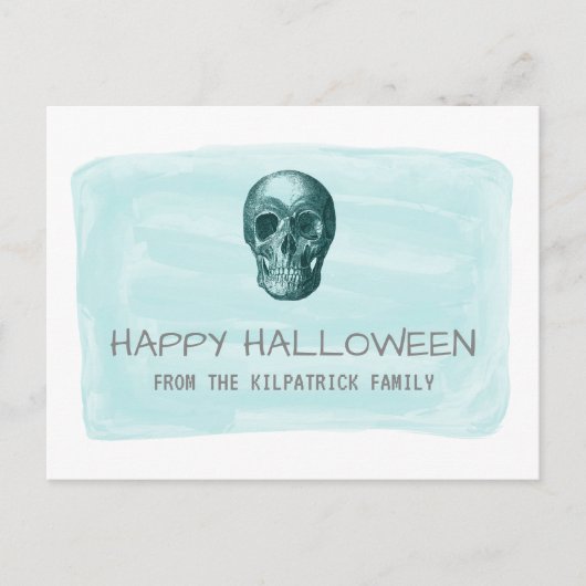 Carte postale Aqua Watercolor Skull Halloween (Devant)