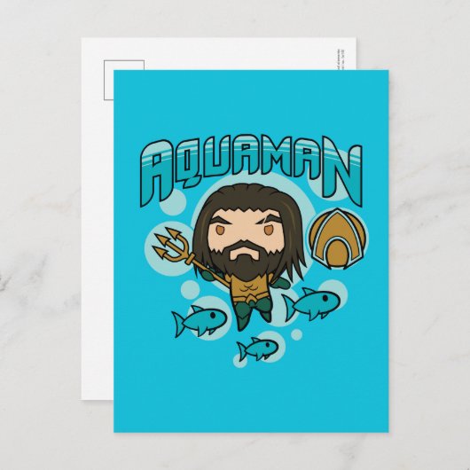 Carte Postale Aquaman | Chibi Aquaman Graphisme sous-marin (Devant / Derrière)