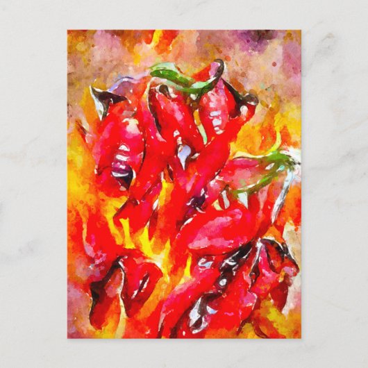 Carte Postale Aquarell brûle des chilischotes. Piment. (Devant)