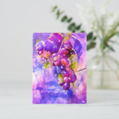 Carte Postale Aquarell. raisins de cuve en bleu et violet. (Debout devant)