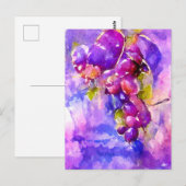 Carte Postale Aquarell. raisins de cuve en bleu et violet. (Devant / Derrière)