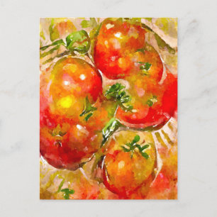 Carte Postale Aquarell. Tomates rouges. Art culinaire