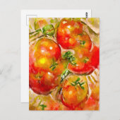 Carte Postale Aquarell. Tomates rouges. Art culinaire (Devant / Derrière)