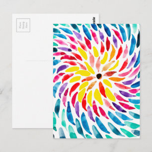 Carte Postale Aquarelle abstraite arc-en-ciel en spirale