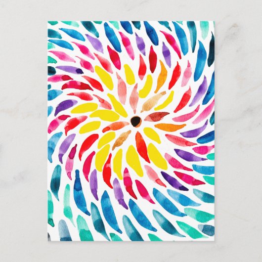 Carte Postale Aquarelle abstraite arc-en-ciel en spirale (Devant)