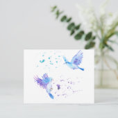 Carte Postale Aquarelle Abstraite Flying Blue Birds (Debout devant)