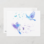 Carte Postale Aquarelle Abstraite Flying Blue Birds (Devant / Derrière)