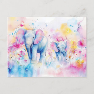 Carte Postale Aquarelle abstraite Illustration d'un éléphant