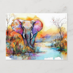 Carte Postale Aquarelle abstraite Illustration d'un éléphant