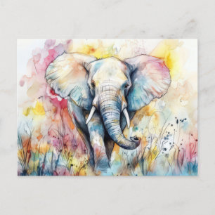 Carte Postale Aquarelle abstraite Illustration d'un éléphant