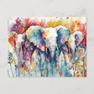Carte Postale Aquarelle abstraite Illustration d'un éléphant