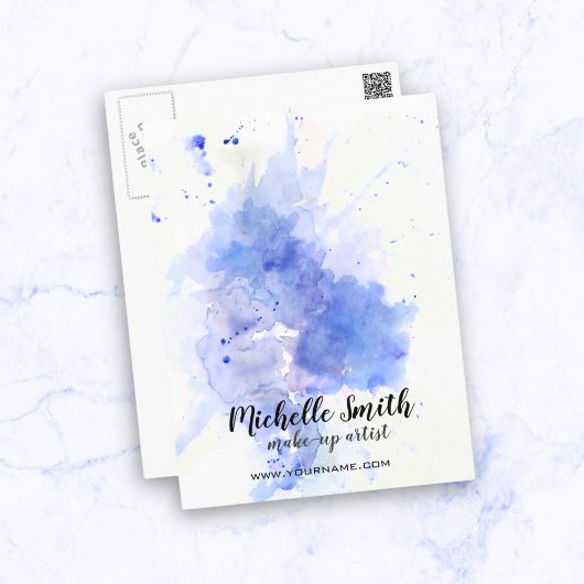 Carte Postale Aquarelle Abstraite trait de brosse bleu clair