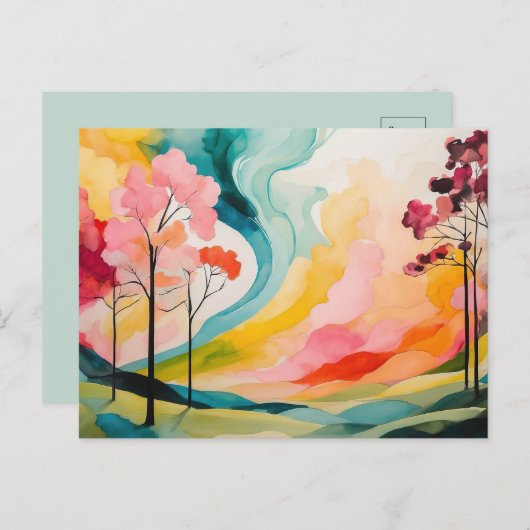 Carte Postale Aquarelle Abstraite Vivid Springtime (Devant / Derrière)