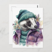 Carte Postale Aquarelle adorable Badger (Devant / Derrière)