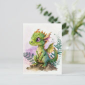 Carte Postale Aquarelle adorable Dragon bébé aux yeux pourpres (Debout devant)